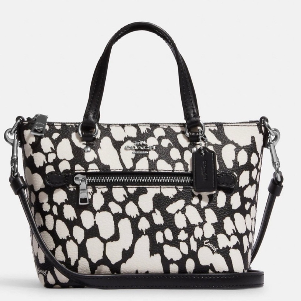 Coach Mini Gallery Crossbody spotted animal print black/chalk NWOT - Picture 4 of 14